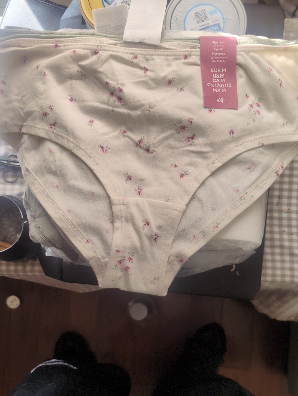 H&M Cream Hipster Briefs with Pink Floral Print